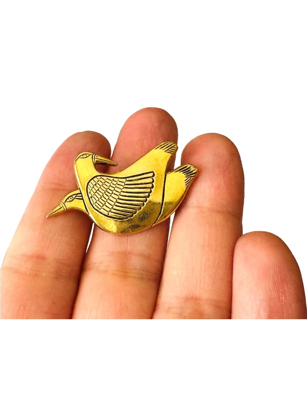 Vintage Laurel Burch Gold Tone Double Mynah Birds Brooch Pin 1 7/16”